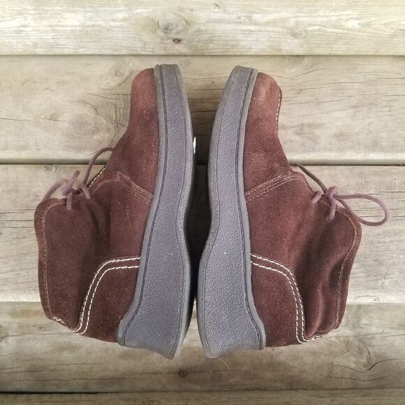 Vintage 90s y2k Lower East Side Brown Suede Leather Chunky Platform Ankle Boots - Picture 2 of 9